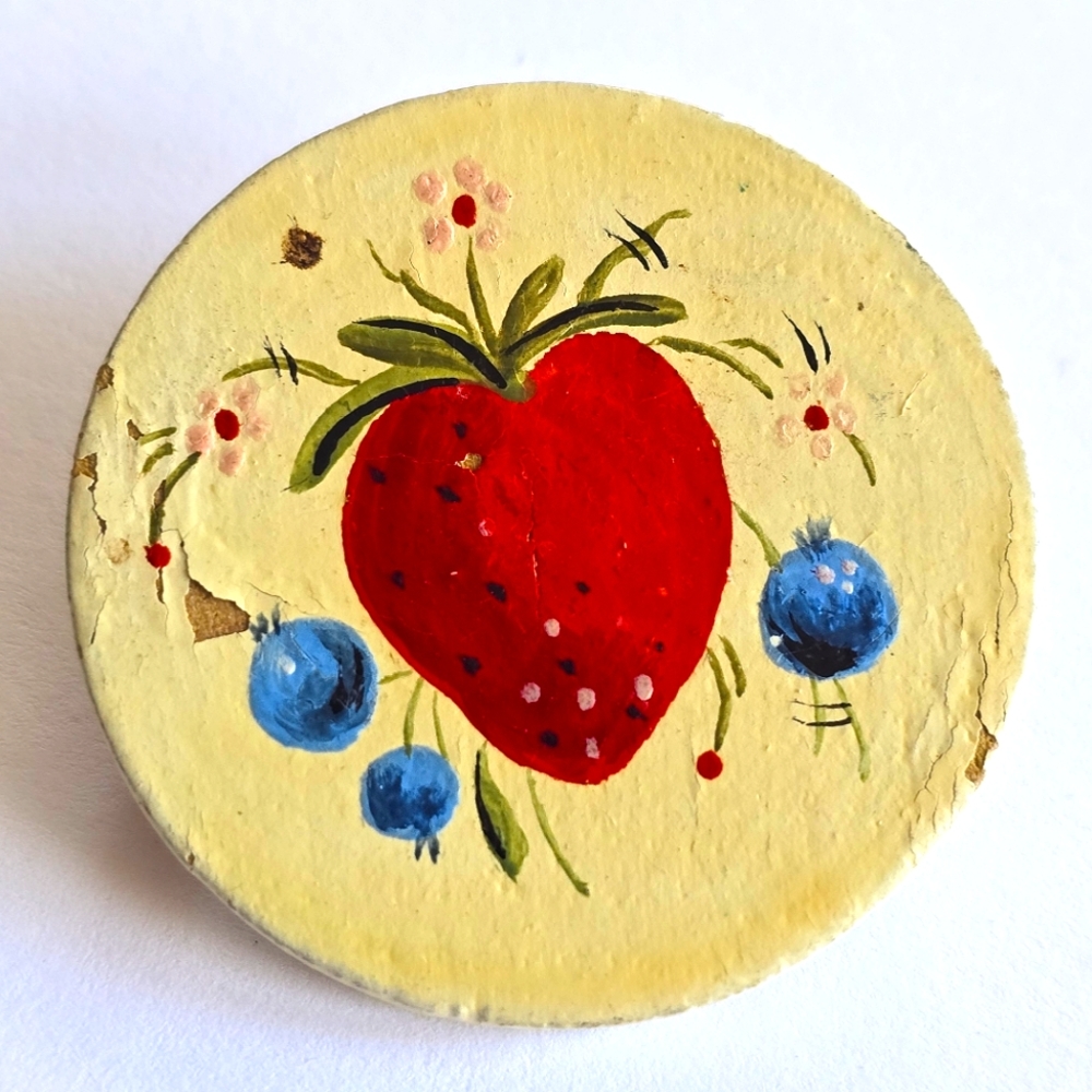 Handmade brooch strawberry blueberry berry pin prim primitive folk art